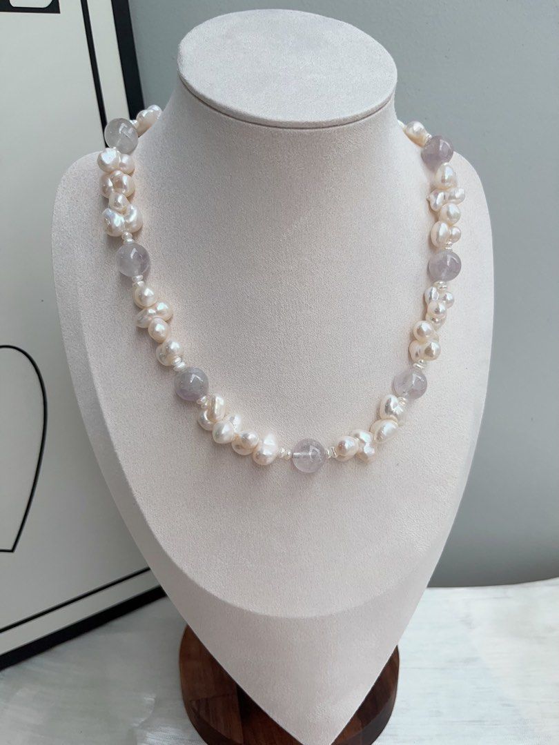 #PN908 Freshwater Pearl Necklace | Cute 🦆 Shaped Pearl| Amethyst | Clear & Light| You Like Something Special