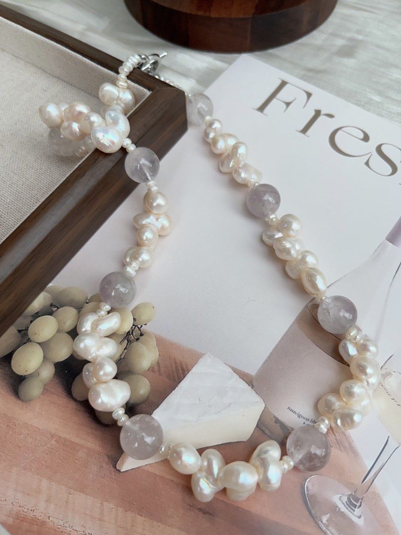 #PN908 Freshwater Pearl Necklace | Cute 🦆 Shaped Pearl| Amethyst | Clear & Light| You Like Something Special