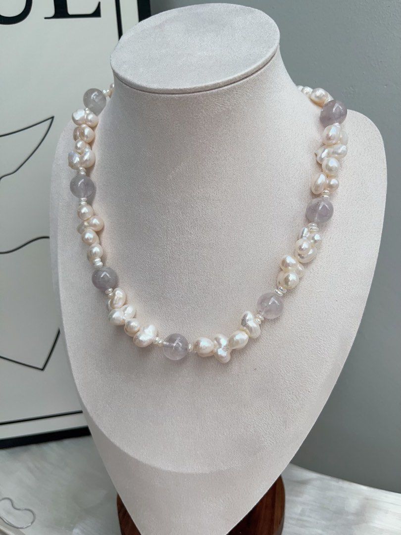 #PN908 Freshwater Pearl Necklace | Cute 🦆 Shaped Pearl| Amethyst | Clear & Light| You Like Something Special