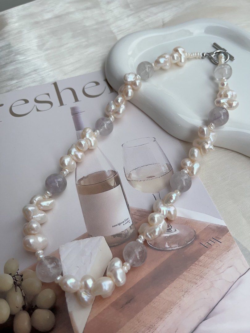 #PN908 Freshwater Pearl Necklace | Cute 🦆 Shaped Pearl| Amethyst | Clear & Light| You Like Something Special