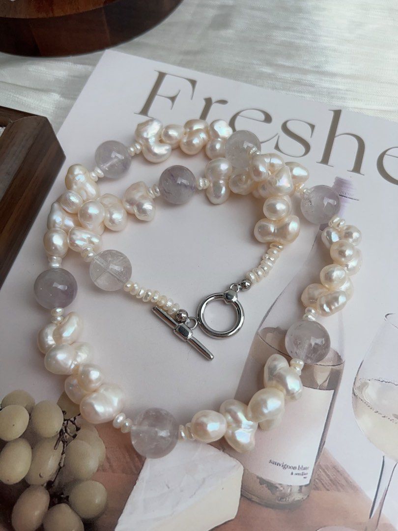 #PN908 Freshwater Pearl Necklace | Cute 🦆 Shaped Pearl| Amethyst | Clear & Light| You Like Something Special