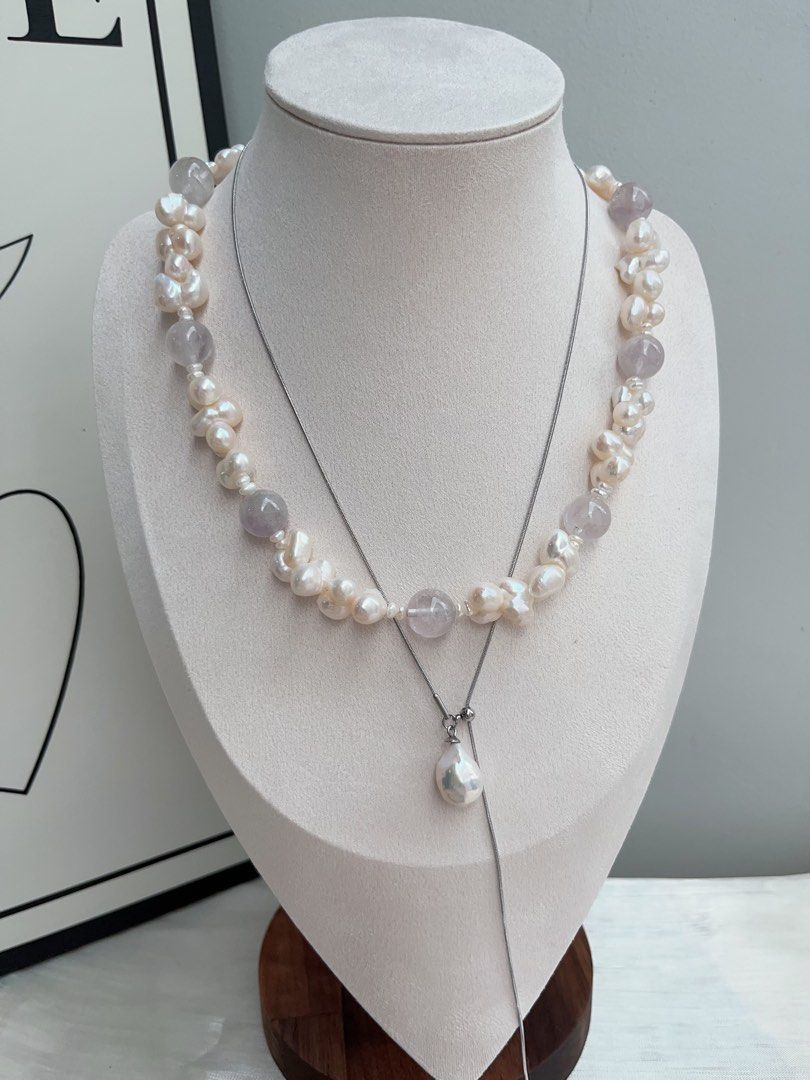 #PN908 Freshwater Pearl Necklace | Cute 🦆 Shaped Pearl| Amethyst | Clear & Light| You Like Something Special