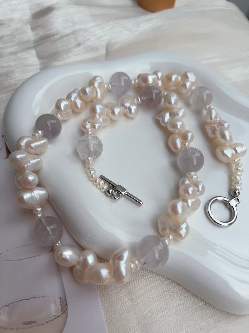 #PN908 Freshwater Pearl Necklace | Cute 🦆 Shaped Pearl| Amethyst | Clear & Light| You Like Something Special