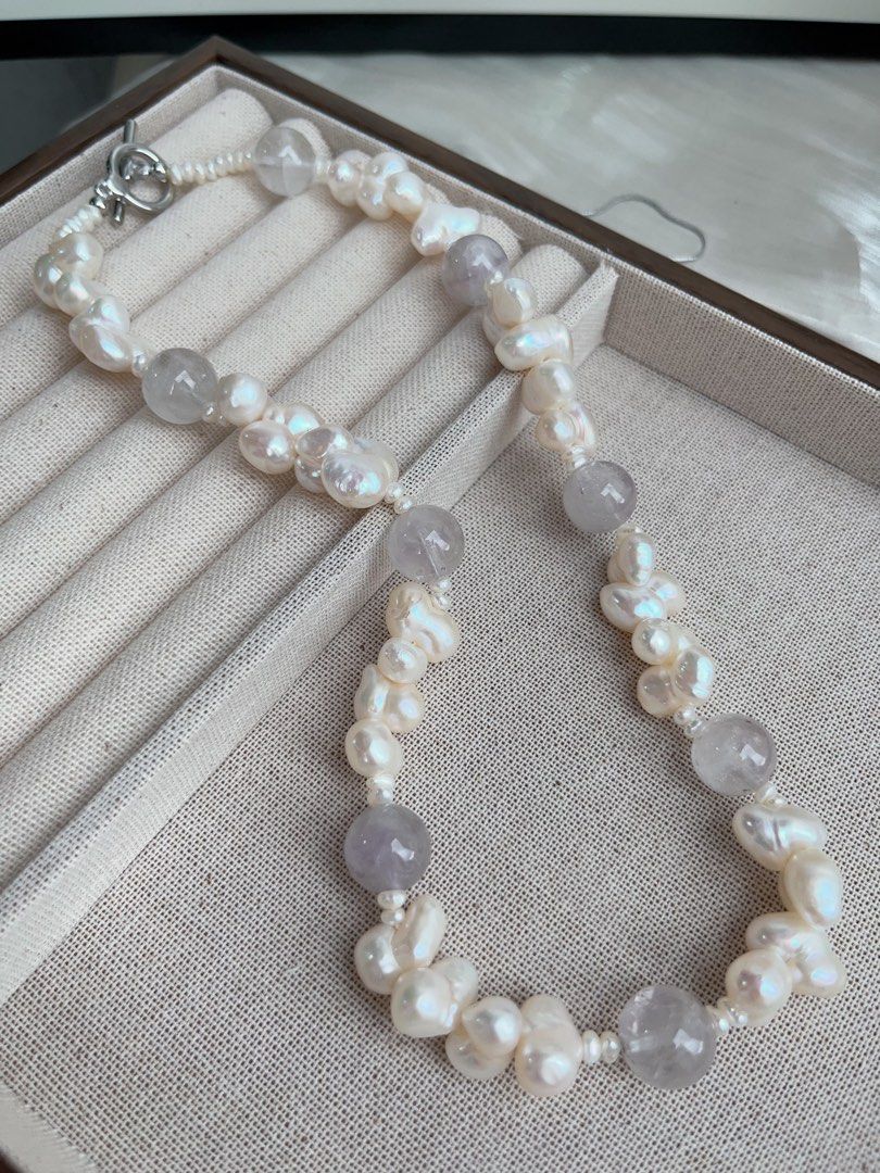 #PN908 Freshwater Pearl Necklace | Cute 🦆 Shaped Pearl| Amethyst | Clear & Light| You Like Something Special