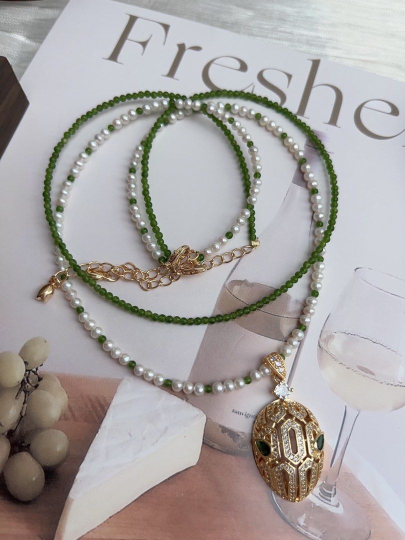 #PN912 Freshwater Pearl Necklace | 2 Pieces Set | Snake Brings Luck| Removable Pendant| 3-4mm Baby Pearl & Jade Beads| Dainty & Charismatic