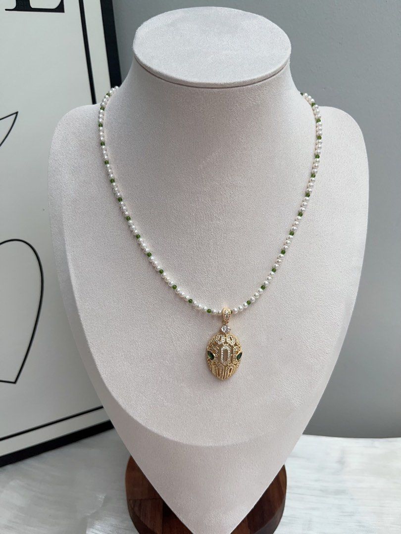 #PN912 Freshwater Pearl Necklace | 2 Pieces Set | Snake Brings Luck| Removable Pendant| 3-4mm Baby Pearl & Jade Beads| Dainty & Charismatic