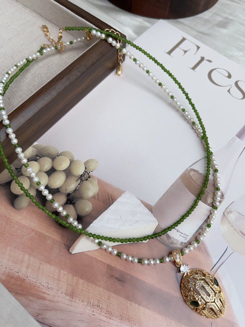 #PN912 Freshwater Pearl Necklace | 2 Pieces Set | Snake Brings Luck| Removable Pendant| 3-4mm Baby Pearl & Jade Beads| Dainty & Charismatic