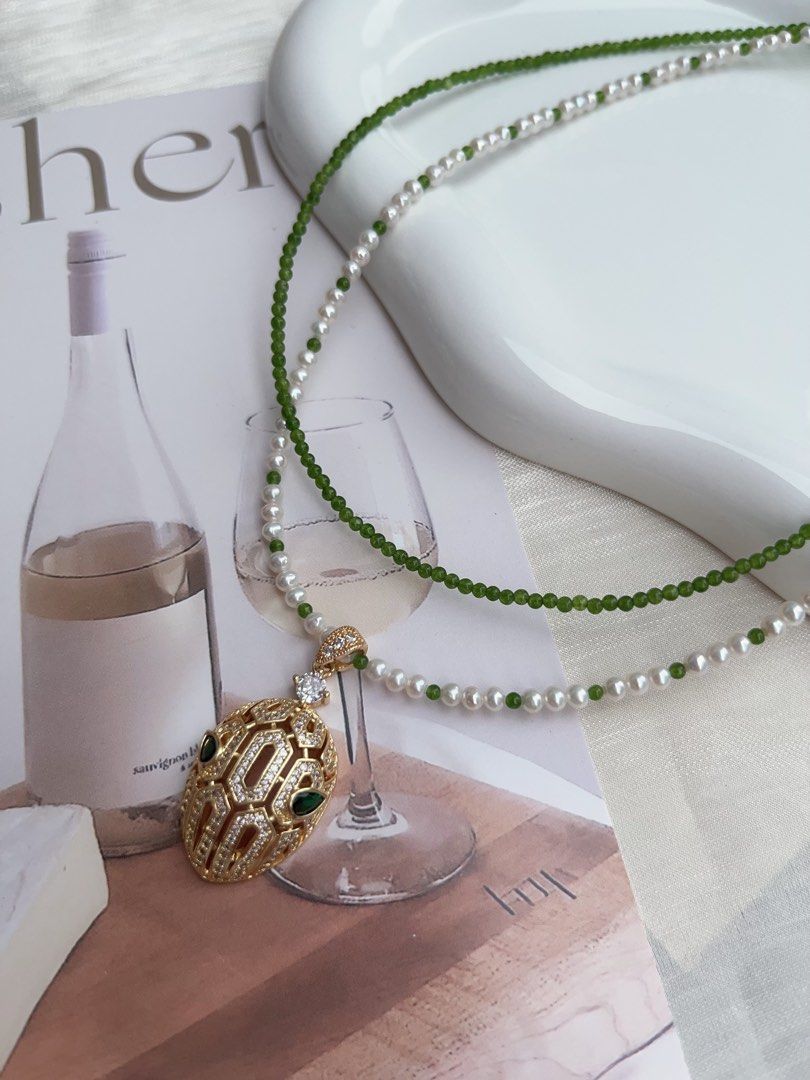 #PN912 Freshwater Pearl Necklace | 2 Pieces Set | Snake Brings Luck| Removable Pendant| 3-4mm Baby Pearl & Jade Beads| Dainty & Charismatic