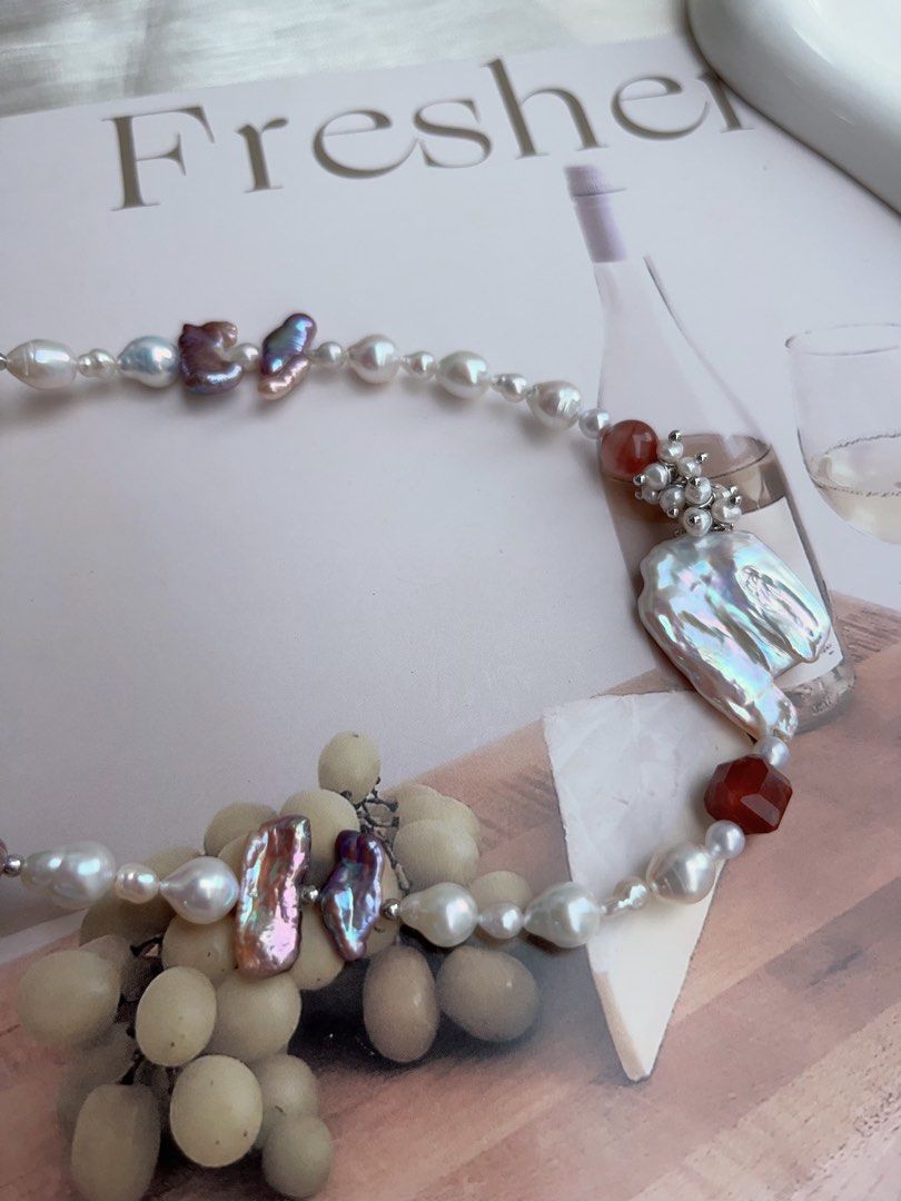 #PN916 [Floral Series] Freshwater Pearl Necklace | Metallic Lute Pearl | Extremely Lustrous | Big White Cloud ☁️ Pearl| 💧 Baroque | Your Heart Fly High