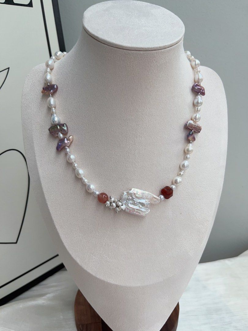 #PN916 [Floral Series] Freshwater Pearl Necklace | Metallic Lute Pearl | Extremely Lustrous | Big White Cloud ☁️ Pearl| 💧 Baroque | Your Heart Fly High