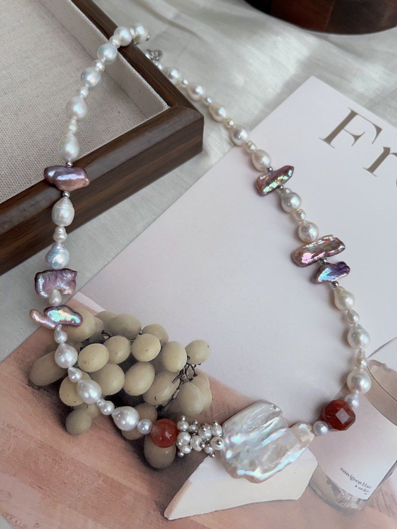 #PN916 [Floral Series] Freshwater Pearl Necklace | Metallic Lute Pearl | Extremely Lustrous | Big White Cloud ☁️ Pearl| 💧 Baroque | Your Heart Fly High