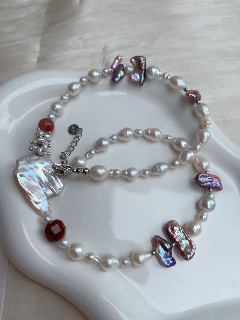 #PN916 [Floral Series] Freshwater Pearl Necklace | Metallic Lute Pearl | Extremely Lustrous | Big White Cloud ☁️ Pearl| 💧 Baroque | Your Heart Fly High