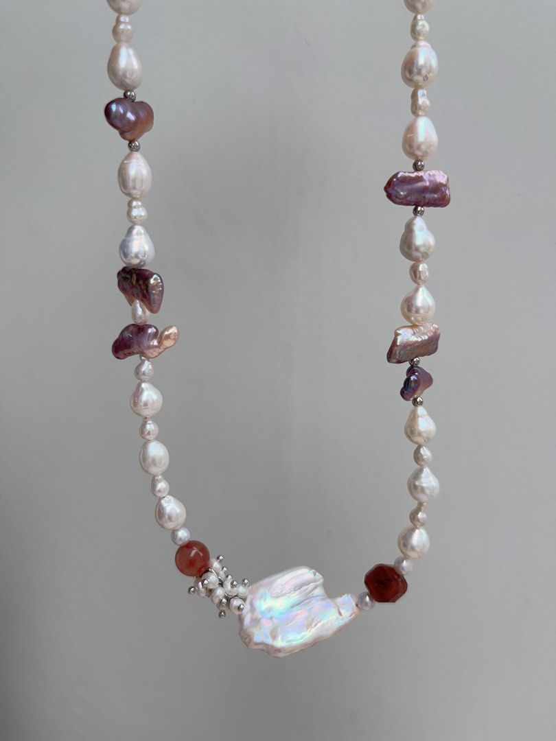 #PN916 [Floral Series] Freshwater Pearl Necklace | Metallic Lute Pearl | Extremely Lustrous | Big White Cloud ☁️ Pearl| 💧 Baroque | Your Heart Fly High