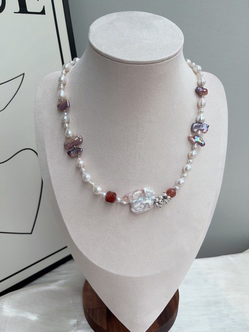 #PN916 [Floral Series] Freshwater Pearl Necklace | Metallic Lute Pearl | Extremely Lustrous | Big White Cloud ☁️ Pearl| 💧 Baroque | Your Heart Fly High