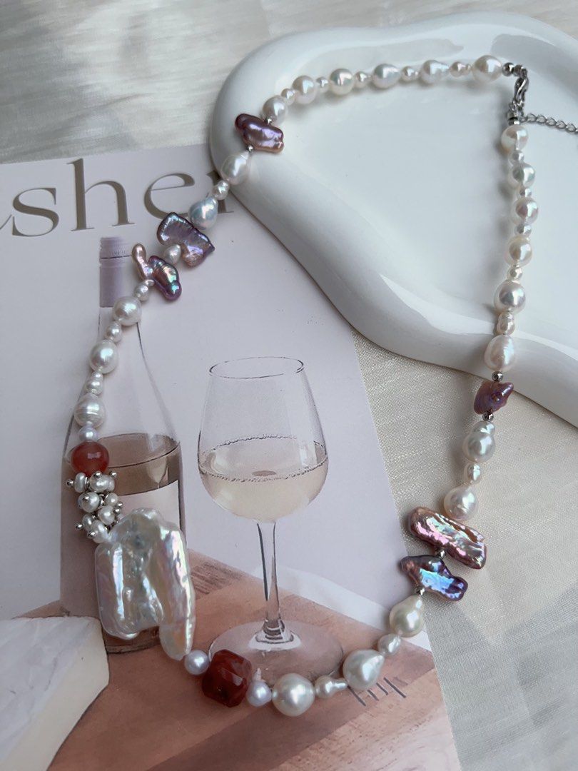 #PN916 [Floral Series] Freshwater Pearl Necklace | Metallic Lute Pearl | Extremely Lustrous | Big White Cloud ☁️ Pearl| 💧 Baroque | Your Heart Fly High