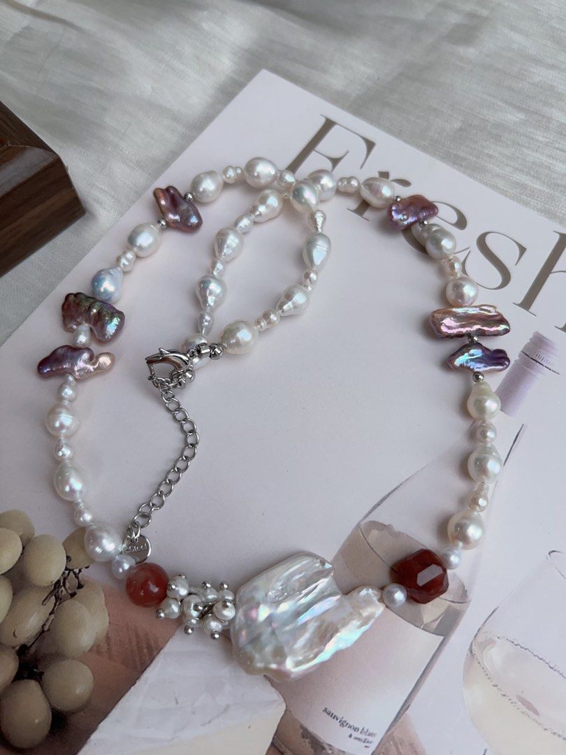 #PN916 [Floral Series] Freshwater Pearl Necklace | Metallic Lute Pearl | Extremely Lustrous | Big White Cloud ☁️ Pearl| 💧 Baroque | Your Heart Fly High