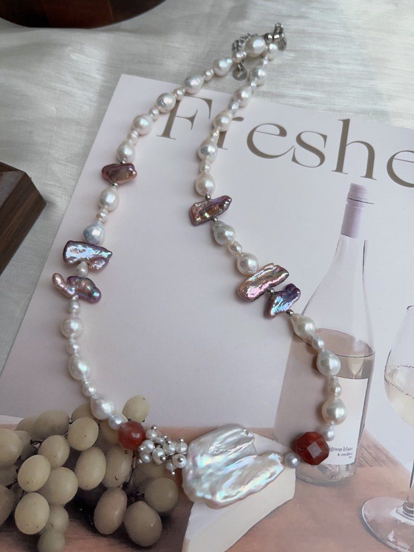 #PN916 [Floral Series] Freshwater Pearl Necklace | Metallic Lute Pearl | Extremely Lustrous | Big White Cloud ☁️ Pearl| 💧 Baroque | Your Heart Fly High