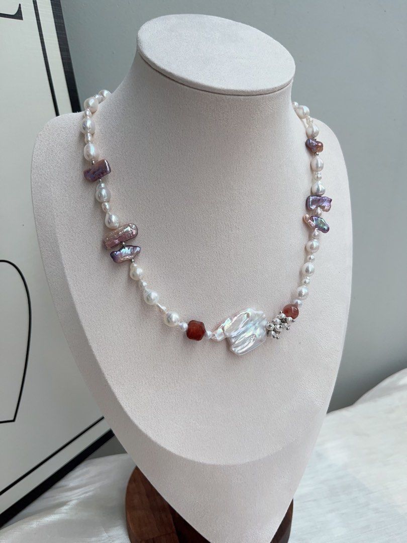 #PN916 [Floral Series] Freshwater Pearl Necklace | Metallic Lute Pearl | Extremely Lustrous | Big White Cloud ☁️ Pearl| 💧 Baroque | Your Heart Fly High