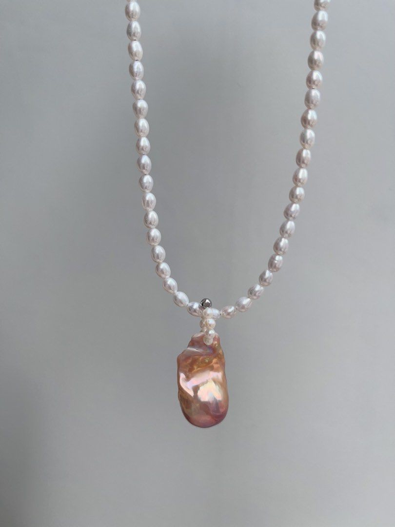 #PN919 Freshwater Pearl Necklace | Lustrous Baby Pearl | Removable Pendant | High Quality Lustrous Fishtail Baroque | One Side Purple One Side Golden | Gradient | One Side Cannot Represent You| Gift 🎁 Choice