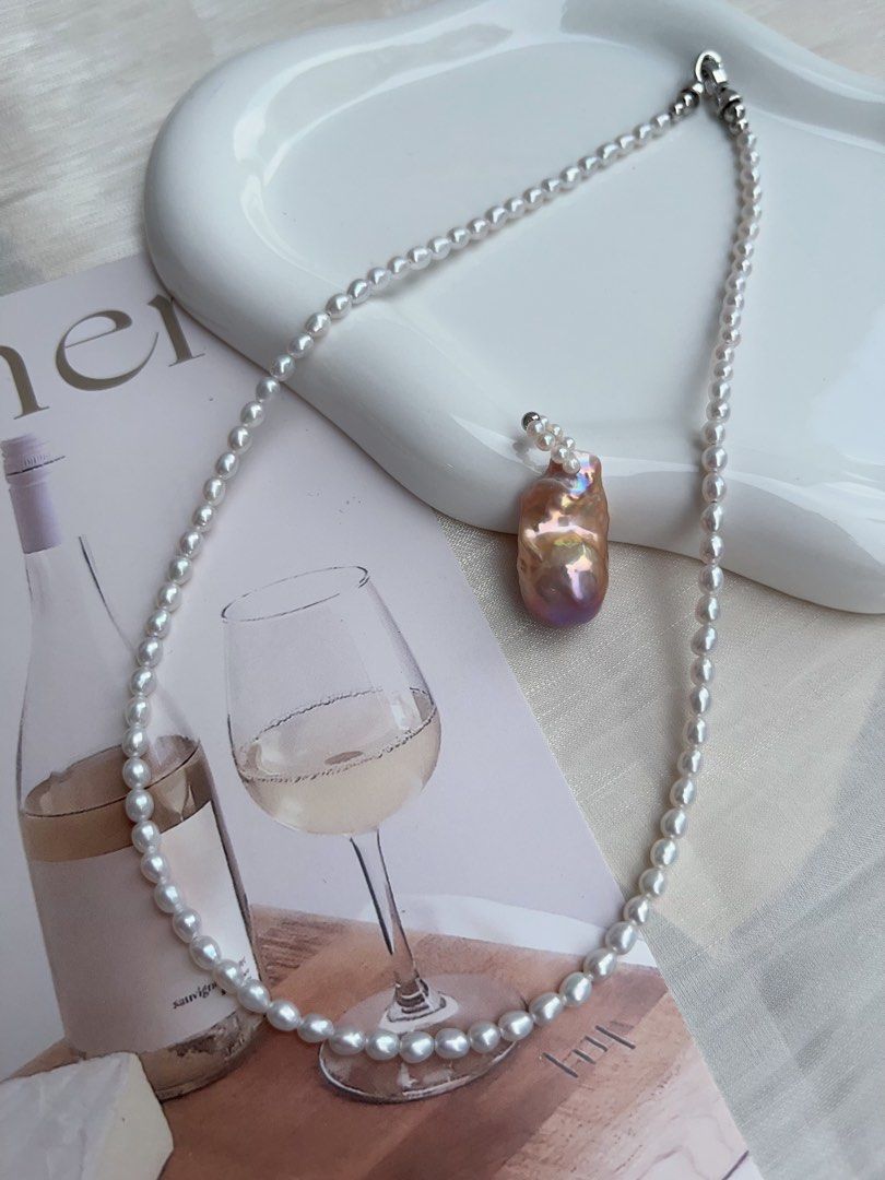 #PN919 Freshwater Pearl Necklace | Lustrous Baby Pearl | Removable Pendant | High Quality Lustrous Fishtail Baroque | One Side Purple One Side Golden | Gradient | One Side Cannot Represent You| Gift 🎁 Choice
