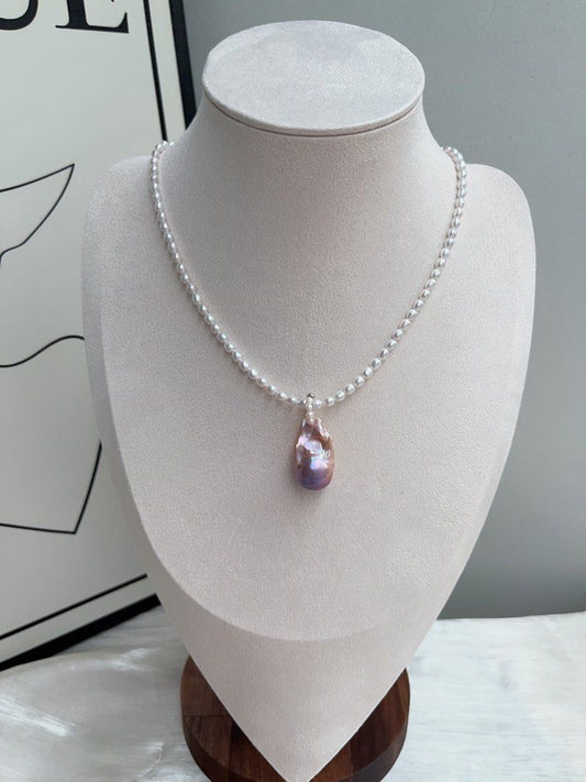 #PN919 Freshwater Pearl Necklace | Lustrous Baby Pearl | Removable Pendant | High Quality Lustrous Fishtail Baroque | One Side Purple One Side Golden | Gradient | One Side Cannot Represent You| Gift 🎁 Choice