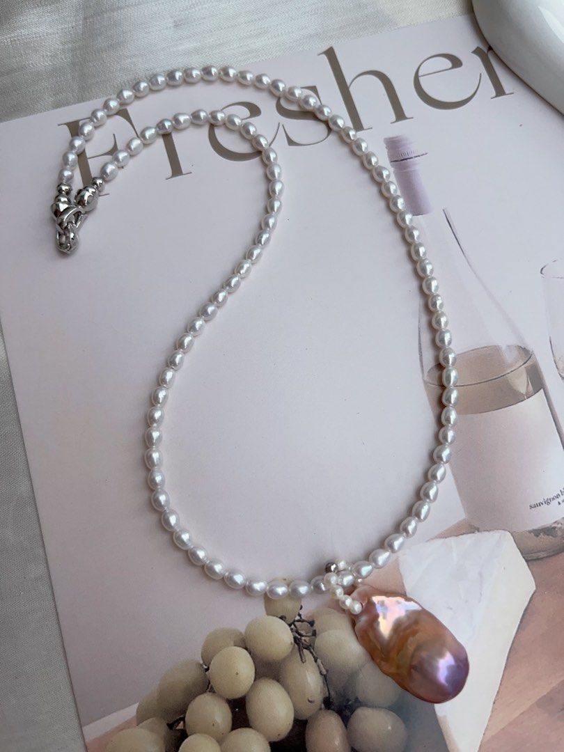 #PN919 Freshwater Pearl Necklace | Lustrous Baby Pearl | Removable Pendant | High Quality Lustrous Fishtail Baroque | One Side Purple One Side Golden | Gradient | One Side Cannot Represent You| Gift 🎁 Choice