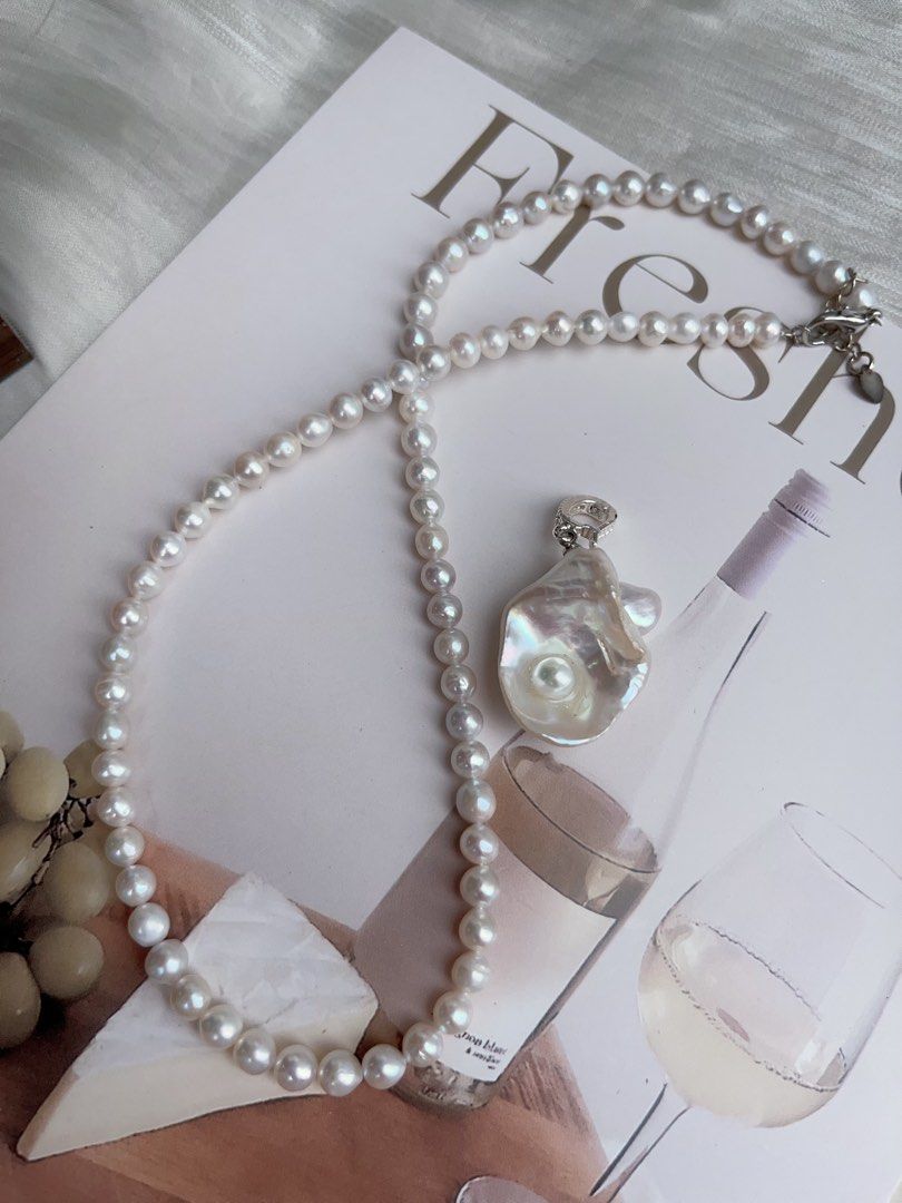 #PN921 Freshwater Pearl Necklace | Pearl In Shell Design | Detachable Pendant | Original Design | Nature Worship | Perfect for Gift 💝