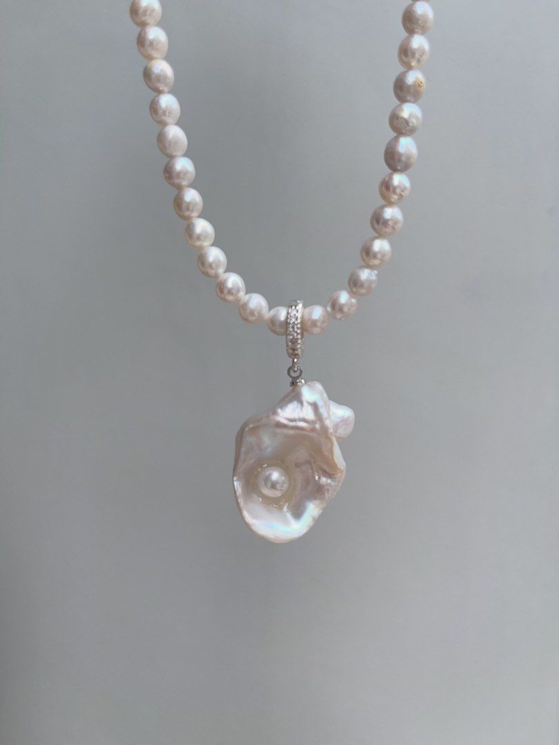 #PN921 Freshwater Pearl Necklace | Pearl In Shell Design | Detachable Pendant | Original Design | Nature Worship | Perfect for Gift 💝