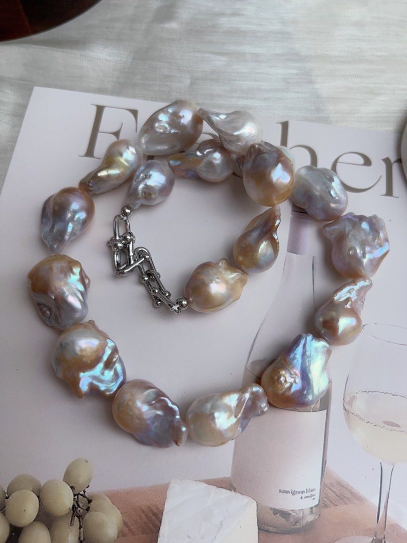 #PN922 Freshwater Pearl Necklace | Golden-blue Lustre Big Fishtail Baroque Pearl | Modern & Vintage | Focus of the Party| Wedding, Anniversary Gift 💝 | Natural Flaws| Rare