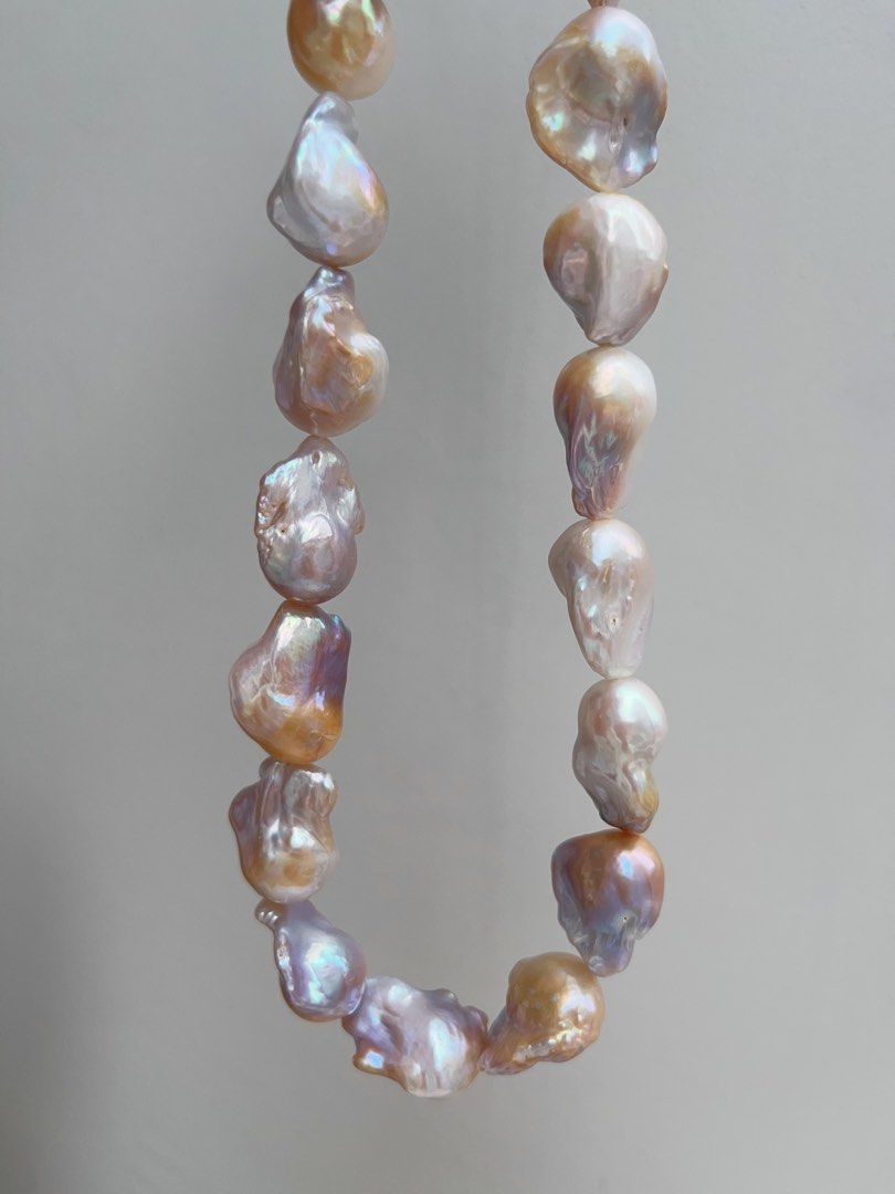 #PN922 Freshwater Pearl Necklace | Golden-blue Lustre Big Fishtail Baroque Pearl | Modern & Vintage | Focus of the Party| Wedding, Anniversary Gift 💝 | Natural Flaws| Rare