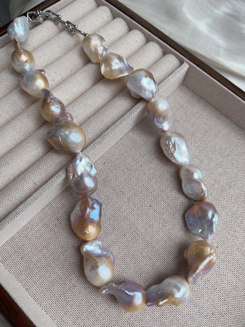 #PN922 Freshwater Pearl Necklace | Golden-blue Lustre Big Fishtail Baroque Pearl | Modern & Vintage | Focus of the Party| Wedding, Anniversary Gift 💝 | Natural Flaws| Rare