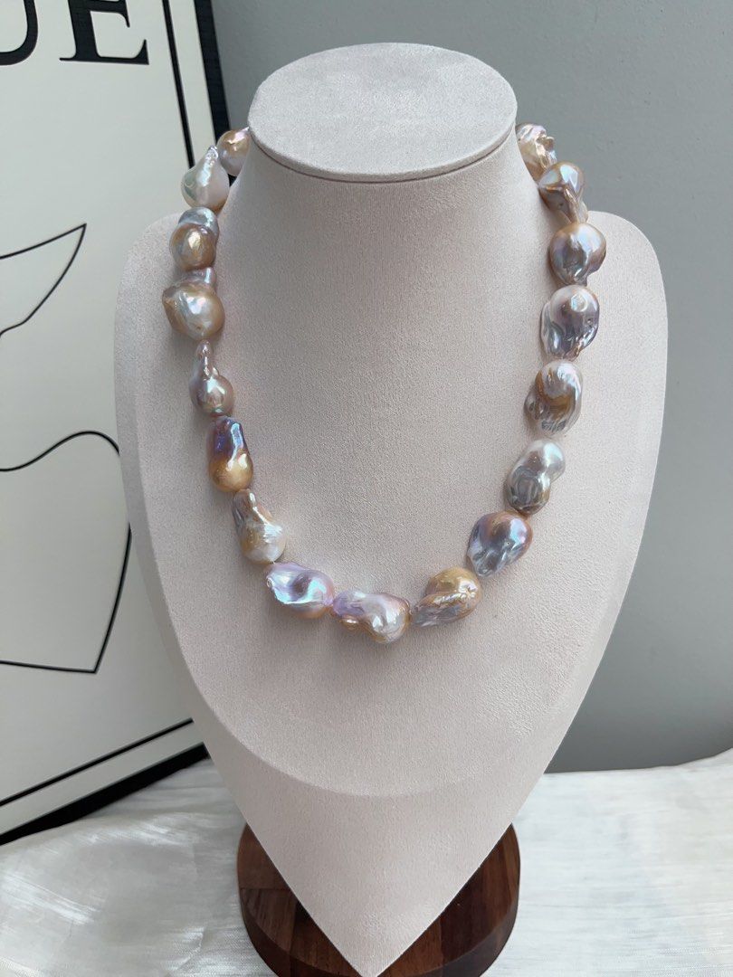 #PN922 Freshwater Pearl Necklace | Golden-blue Lustre Big Fishtail Baroque Pearl | Modern & Vintage | Focus of the Party| Wedding, Anniversary Gift 💝 | Natural Flaws| Rare