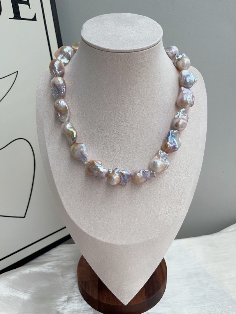 #PN922 Freshwater Pearl Necklace | Golden-blue Lustre Big Fishtail Baroque Pearl | Modern & Vintage | Focus of the Party| Wedding, Anniversary Gift 💝 | Natural Flaws| Rare