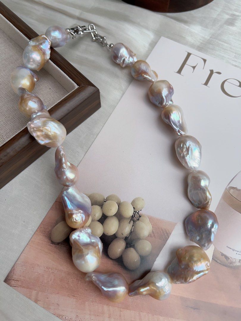 #PN922 Freshwater Pearl Necklace | Golden-blue Lustre Big Fishtail Baroque Pearl | Modern & Vintage | Focus of the Party| Wedding, Anniversary Gift 💝 | Natural Flaws| Rare