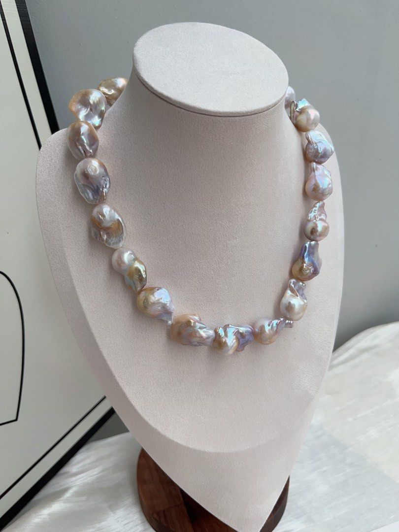 #PN922 Freshwater Pearl Necklace | Golden-blue Lustre Big Fishtail Baroque Pearl | Modern & Vintage | Focus of the Party| Wedding, Anniversary Gift 💝 | Natural Flaws| Rare