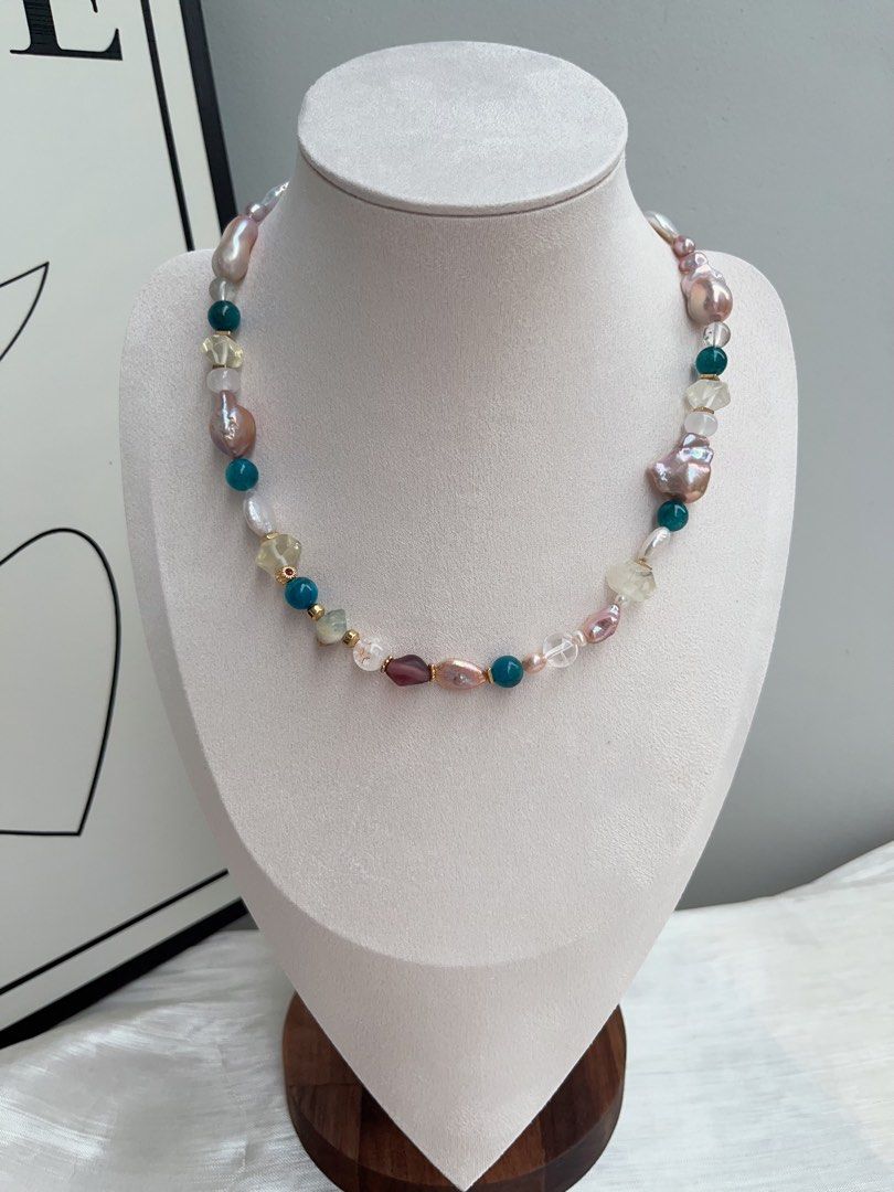 #PN923 Freshwater Pearl Necklace | Blue Apatite | Citrine Faceted | Star Baroque | Fishtail Baroque | Irregular Shapes| Natural Flaws| Colourful Summer