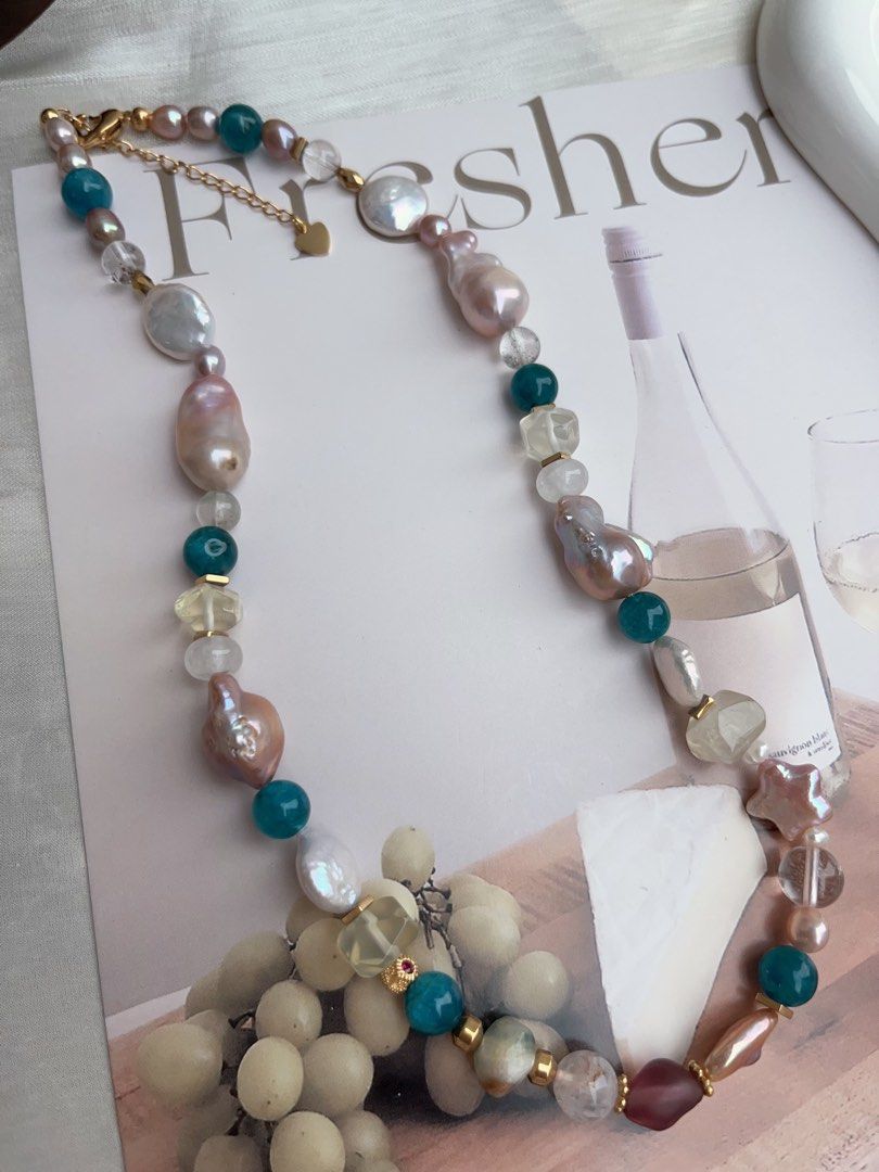 #PN923 Freshwater Pearl Necklace | Blue Apatite | Citrine Faceted | Star Baroque | Fishtail Baroque | Irregular Shapes| Natural Flaws| Colourful Summer