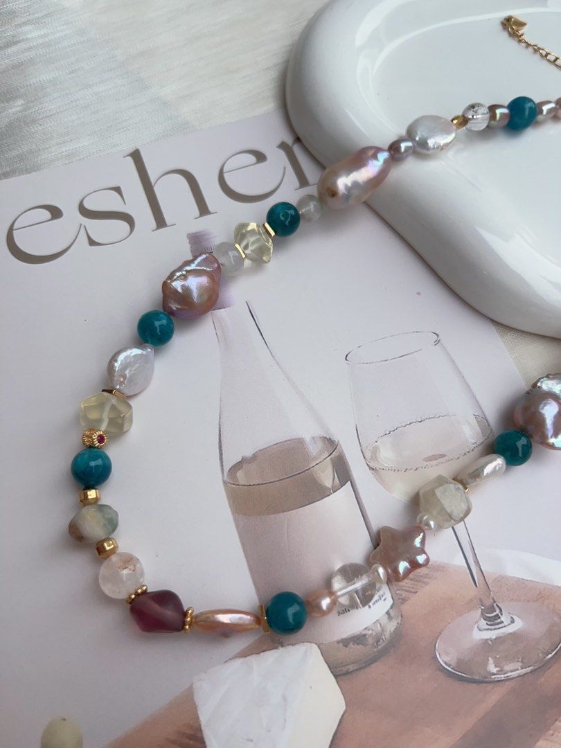 #PN923 Freshwater Pearl Necklace | Blue Apatite | Citrine Faceted | Star Baroque | Fishtail Baroque | Irregular Shapes| Natural Flaws| Colourful Summer