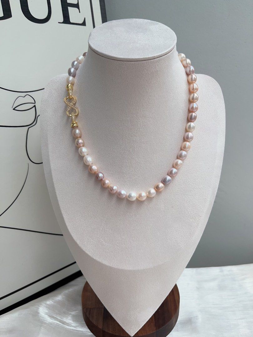 #PN926 Freshwater Pearl Necklace | Chunky Rice Baroque | Candy Colour | 8mm| “8” Shape Clasp| Minimalist