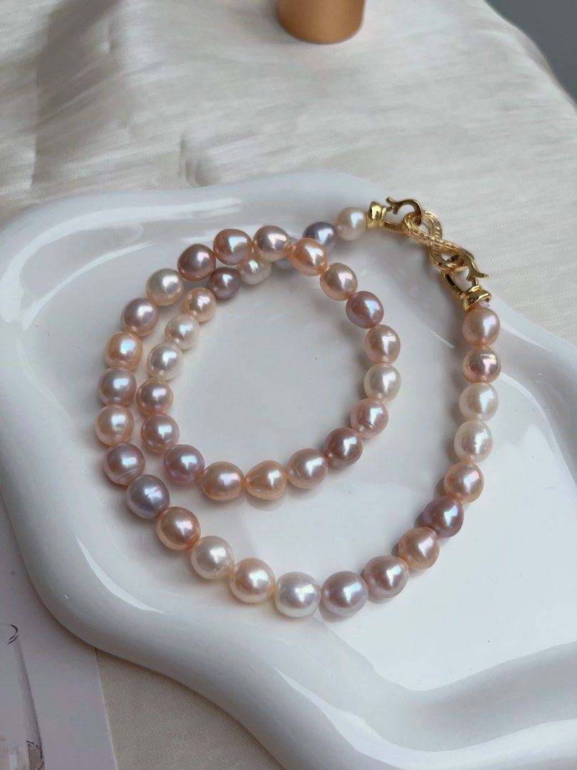 #PN926 Freshwater Pearl Necklace | Chunky Rice Baroque | Candy Colour | 8mm| “8” Shape Clasp| Minimalist