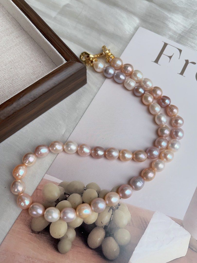 #PN926 Freshwater Pearl Necklace | Chunky Rice Baroque | Candy Colour | 8mm| “8” Shape Clasp| Minimalist