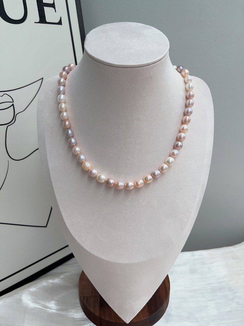 #PN926 Freshwater Pearl Necklace | Chunky Rice Baroque | Candy Colour | 8mm| “8” Shape Clasp| Minimalist
