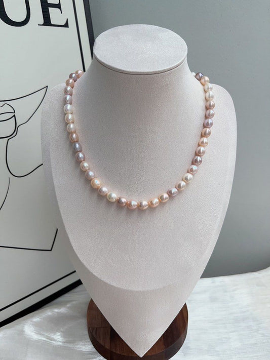 #PN926 Freshwater Pearl Necklace | Chunky Rice Baroque | Candy Colour | 8mm| “8” Shape Clasp| Minimalist