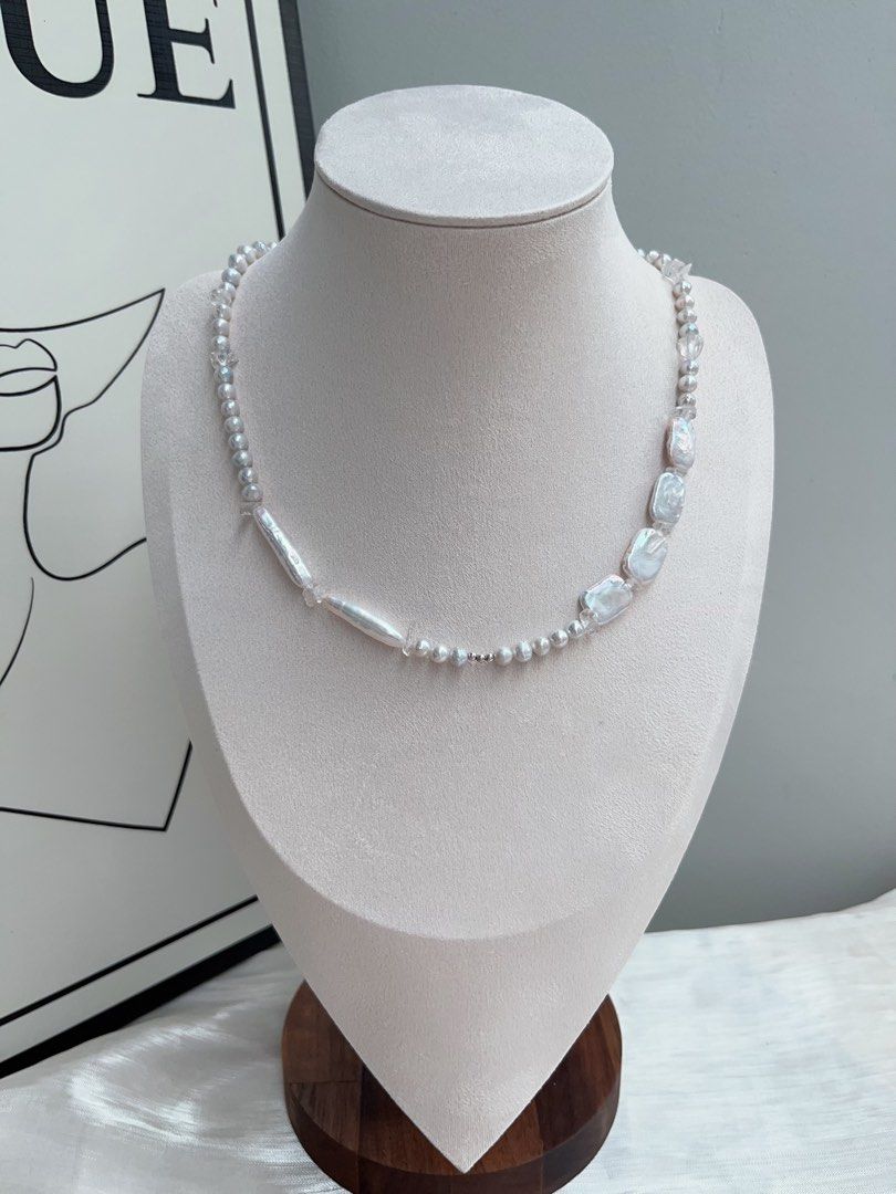 #PN927 Freshwater Pearl Necklace & Bracelet Set | Square Baroque | Stick Shape | Clear Quartz | Removable Fishtail Baroque | Lustrous | Elegance Speaks Volume | Perfect for Gift 💝