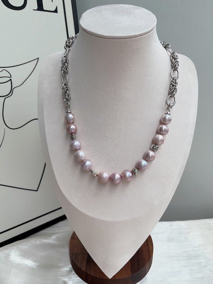 #PN928 Freshwater Pearl Necklace | Purple Lavender Baroque 11mm | Natural Flaws| Detachable Chain| Daily Wear Jewelry