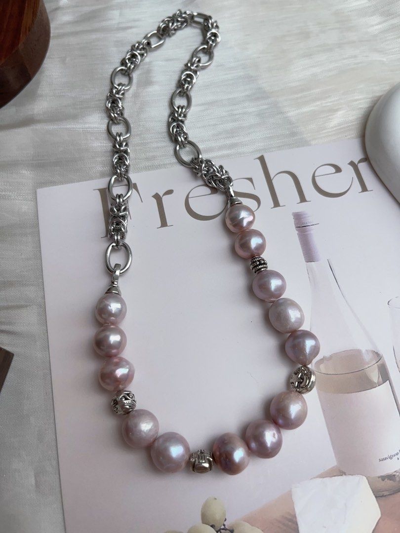 #PN928 Freshwater Pearl Necklace | Purple Lavender Baroque 11mm | Natural Flaws| Detachable Chain| Daily Wear Jewelry