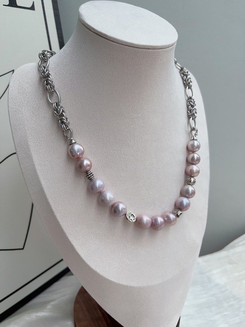 #PN928 Freshwater Pearl Necklace | Purple Lavender Baroque 11mm | Natural Flaws| Detachable Chain| Daily Wear Jewelry