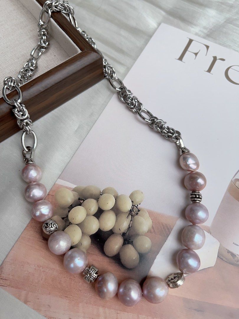 #PN928 Freshwater Pearl Necklace | Purple Lavender Baroque 11mm | Natural Flaws| Detachable Chain| Daily Wear Jewelry