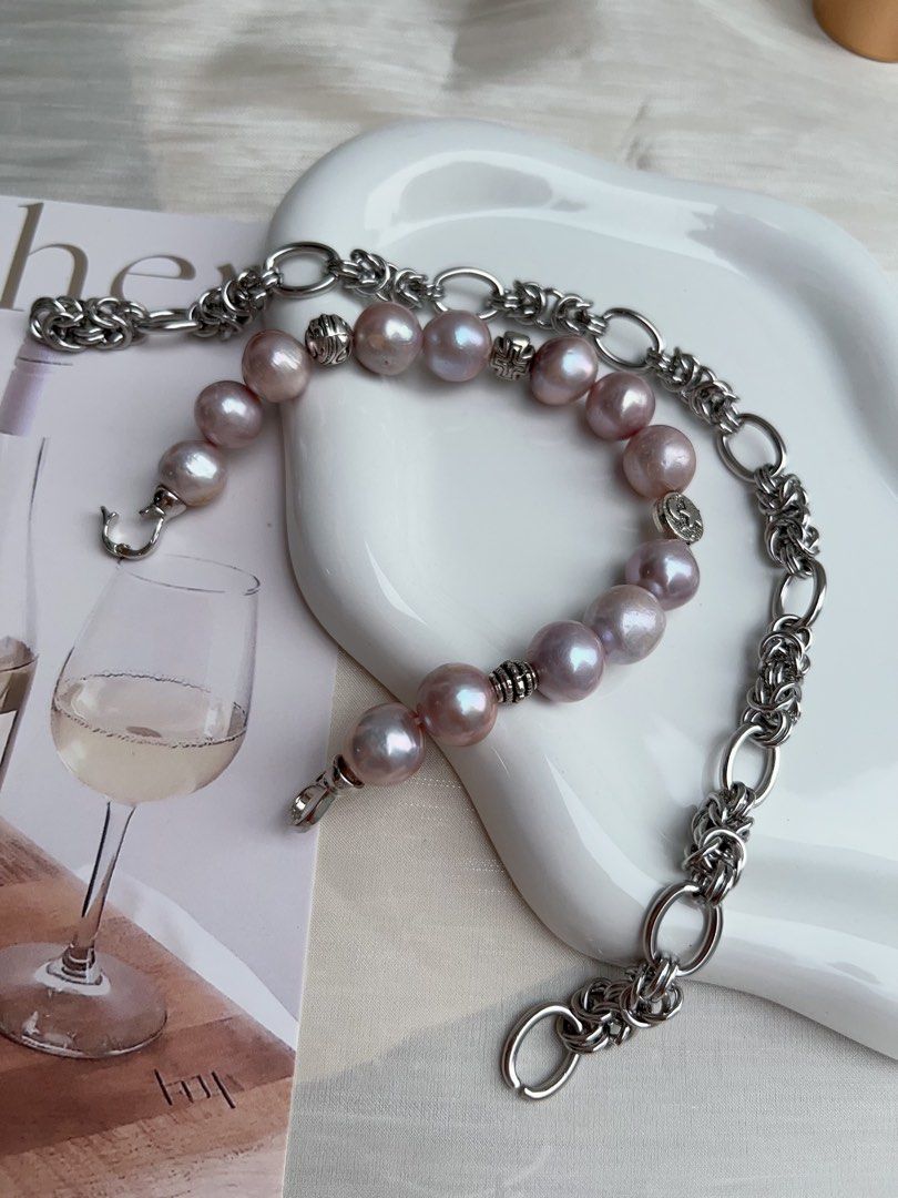 #PN928 Freshwater Pearl Necklace | Purple Lavender Baroque 11mm | Natural Flaws| Detachable Chain| Daily Wear Jewelry