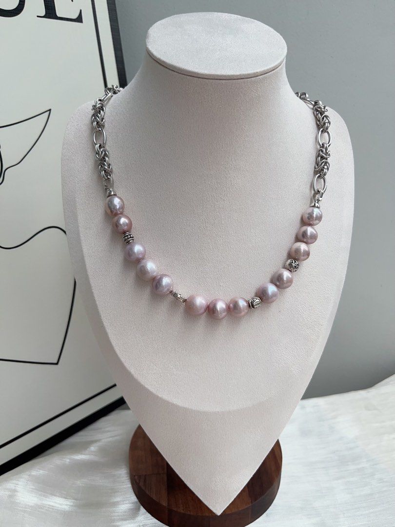#PN928 Freshwater Pearl Necklace | Purple Lavender Baroque 11mm | Natural Flaws| Detachable Chain| Daily Wear Jewelry